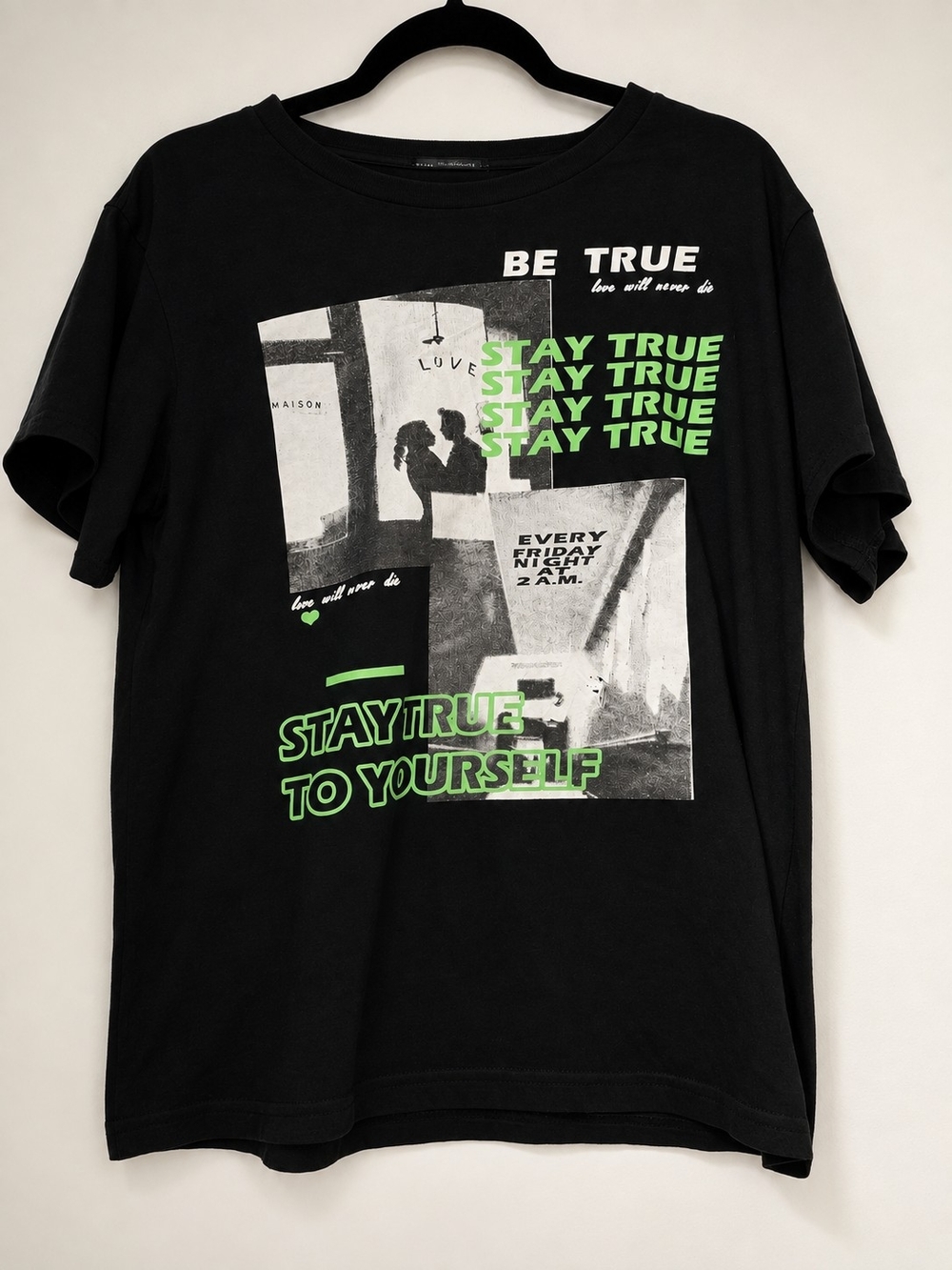 Stay True Graphic Tee - Black with Neon Green Print